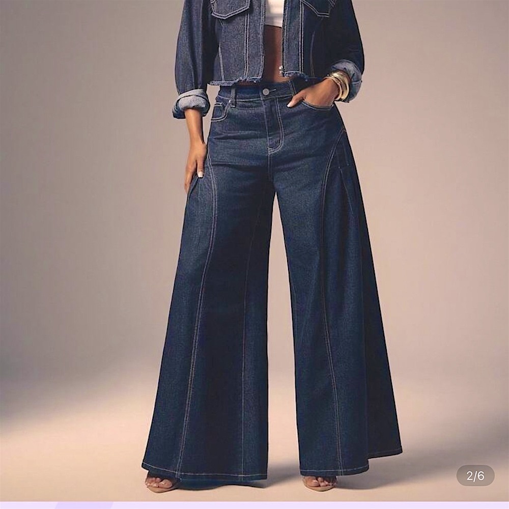 SHEIN Navy blue Flare Wide-Leg Jeans